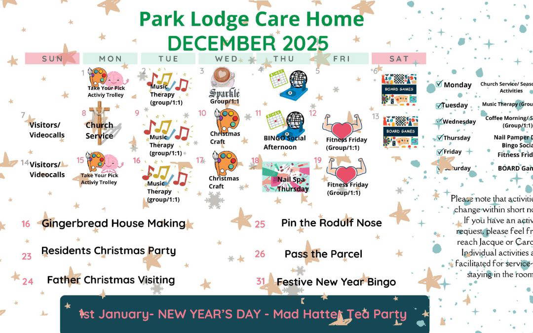 December 2025 Park Lodge Calendar